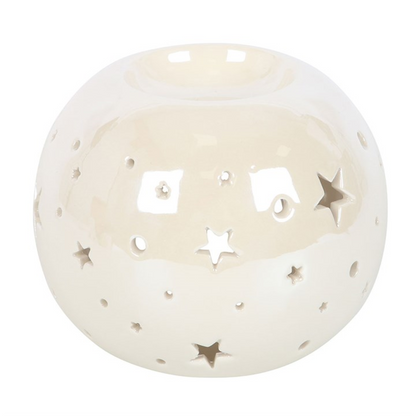 *White Iridescent Star Ceramic Oil Burner and Wax Warmer (12/24)