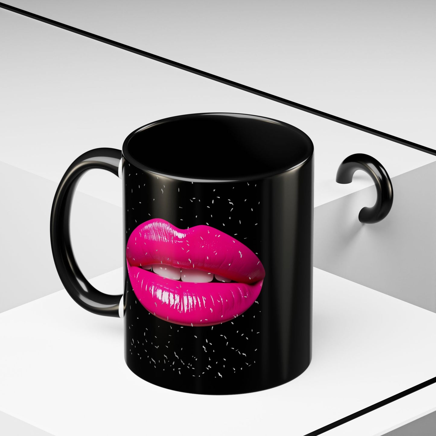 Pink Lips Glitter Black Accent Coffee Mug (11, 15oz)