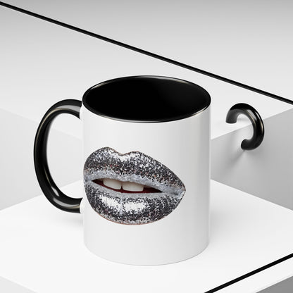 Silver Glitter Lips Accent Coffee Mug (11, 15oz)
