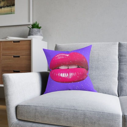 Vibrant Purple Lip Print Square Cushion, Decorative Throw Cushion, Boho Home Decor, Couch Cushion, Gift for Her, Pop Art Accent