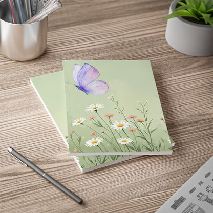 Dreamy Floral Softcover Notebook, Journal for Nature Lovers, Butterfly Design, Creative Writing, Gift for Students, A5 Size