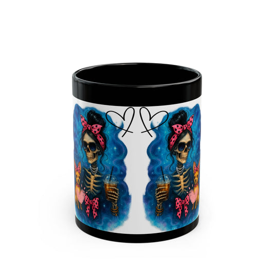 Cute Skeleton Mug with Bow, Halloween Decor, Gift for Dog Lovers, Coffee & Tea Mug, Fun Skeleton Design