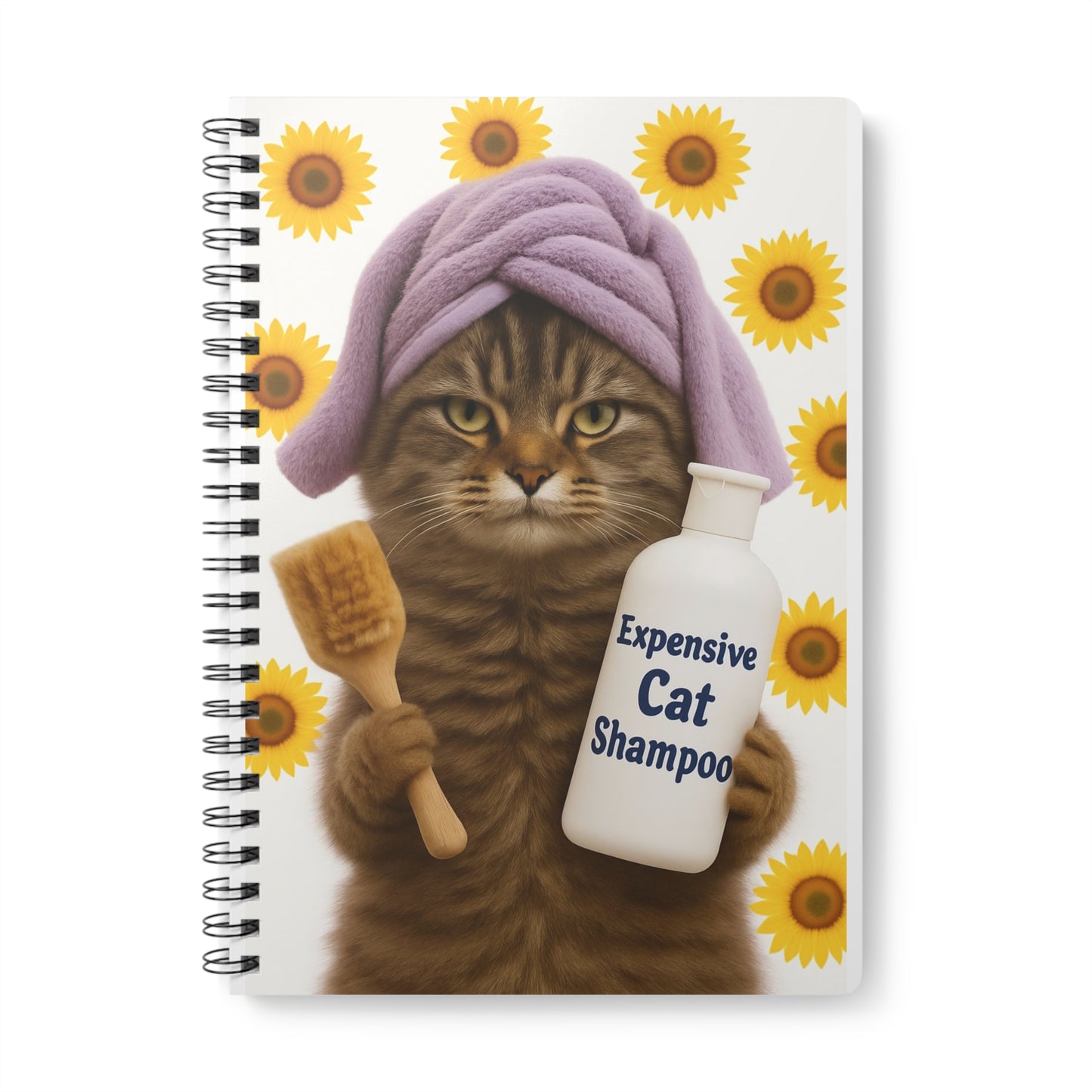 Whimsical Cat-Themed Wirobound Notebook - Perfect for Cat Lovers, Journaling, Gift, A5, Sunflower Design, Cute Stationery