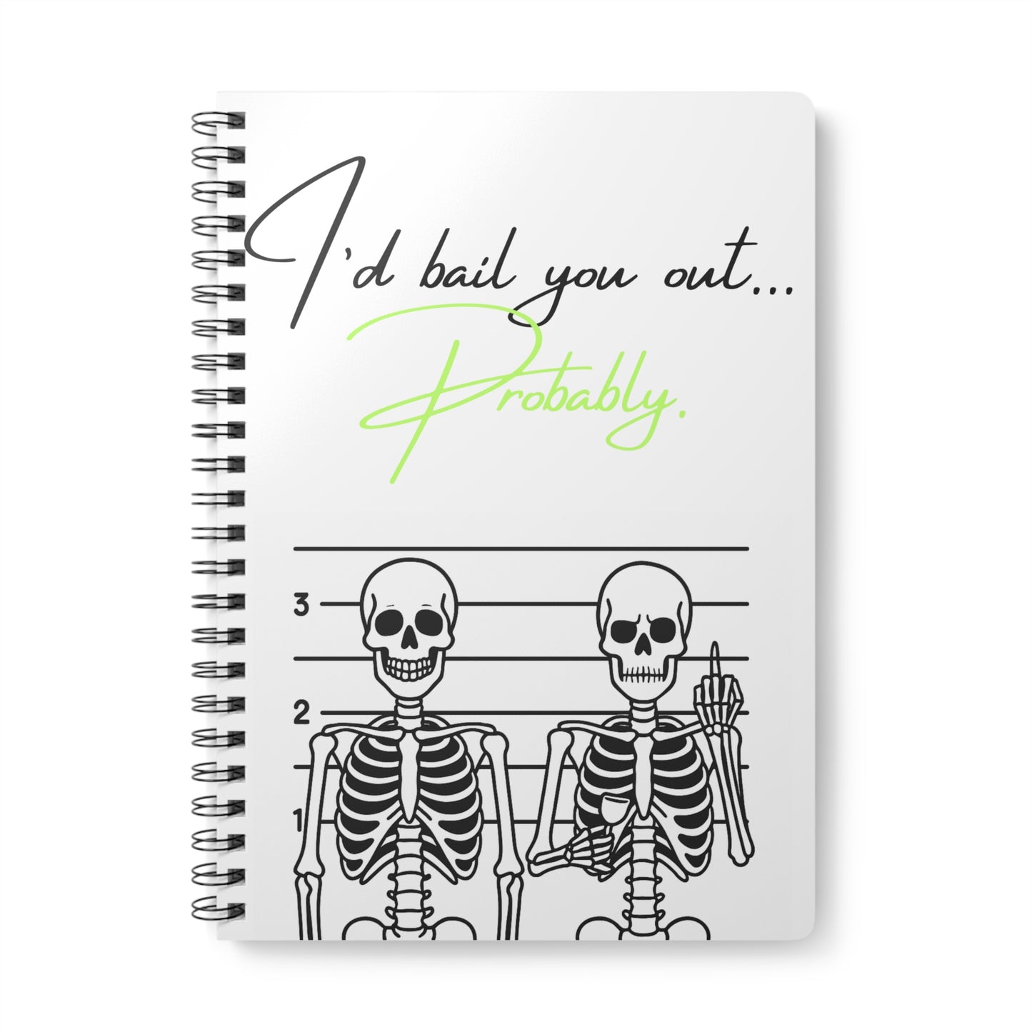 Skeleton Themed Wirobound Notebook | Funny A5 Sketchbook, Gifts for Students, Journaling, Note Taking, Office Supplies, Halloween Decor