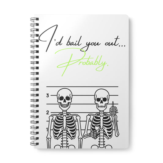 Skeleton Themed Wirobound Notebook | Funny A5 Sketchbook, Gifts for Students, Journaling, Note Taking, Office Supplies, Halloween Decor