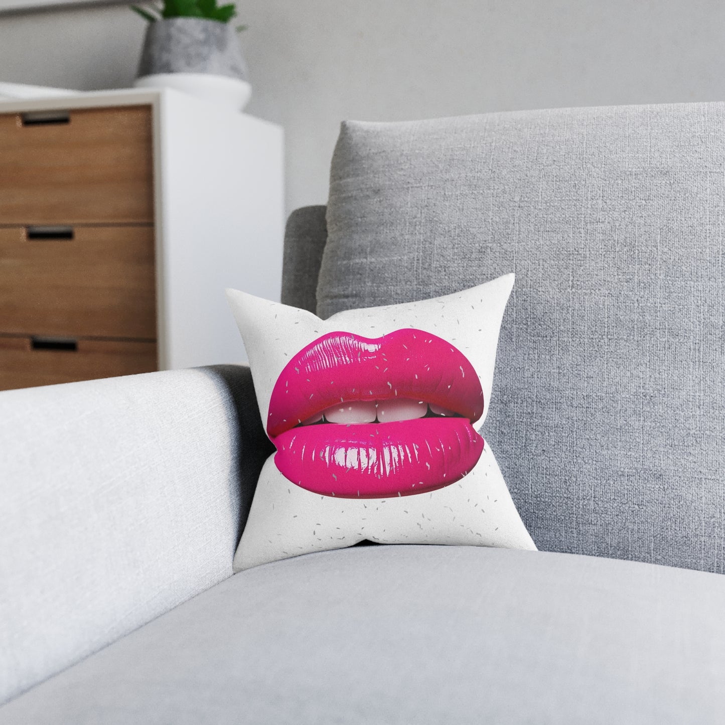 Bold Lips Decorative Cushion, Makeup Lover Gift, Modern Home Decor, Chic Cushion, Bedroom Accent, Lip Art Decor