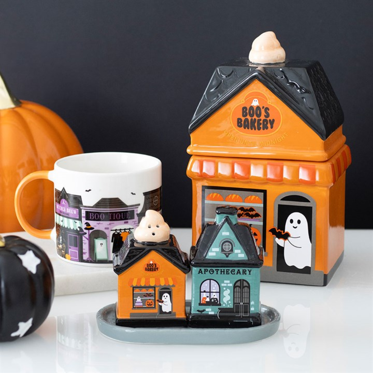 Boo’s Bakery Halloween Cookie Jar – Ceramic Spooky House