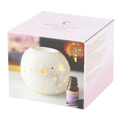 *White Iridescent Star Ceramic Oil Burner and Wax Warmer (12/24)