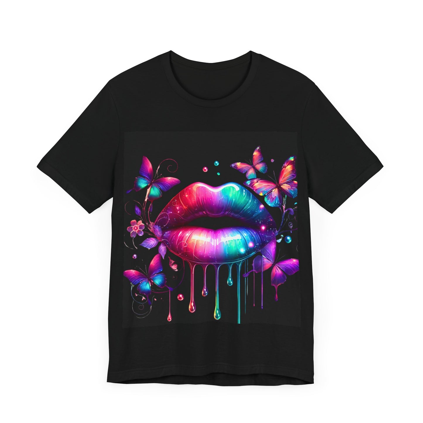 Colourful Lip & Butterfly Unisex Tee, Vibrant Graphic T-Shirt, Summer Fashion, Gift for Her, Festival Wear, Boho Style