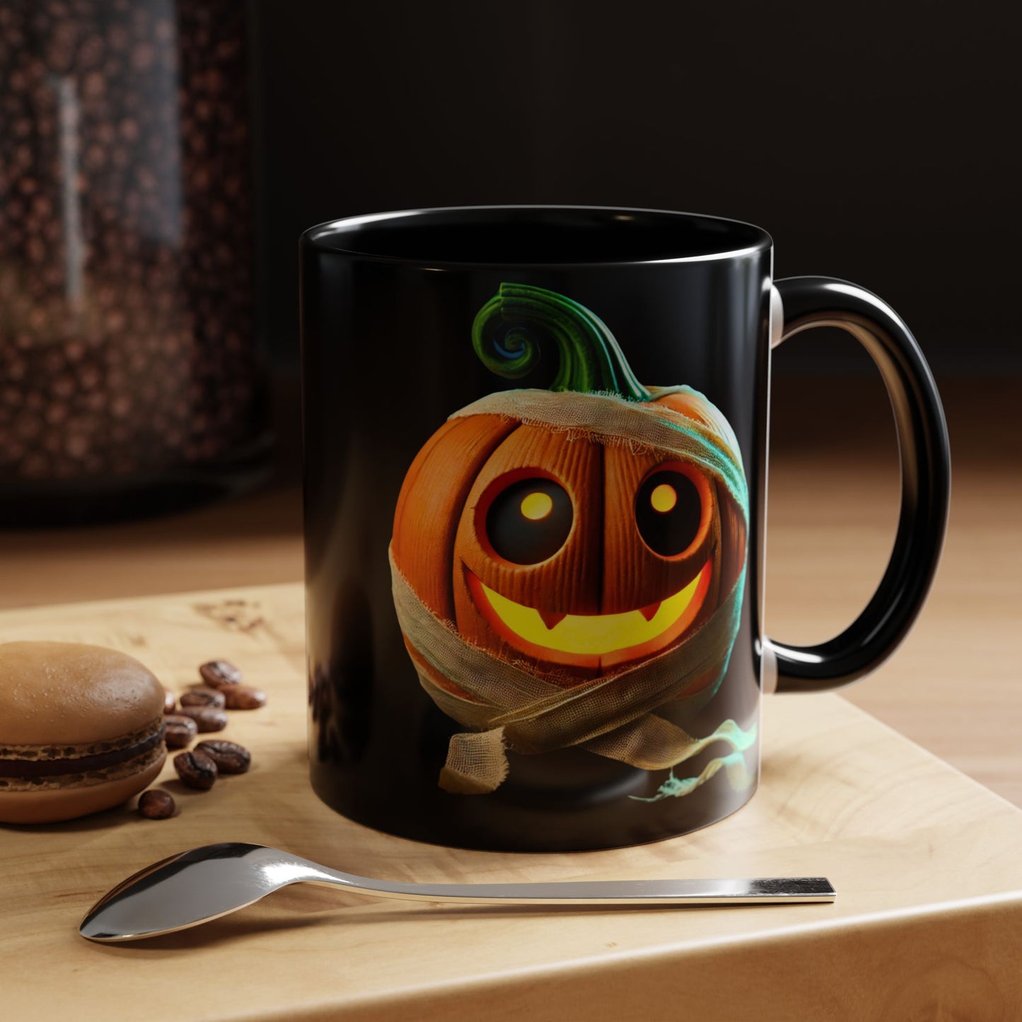 Black Spooky Pumpkin Wrap Accent Coffee Mug (11, 15oz)