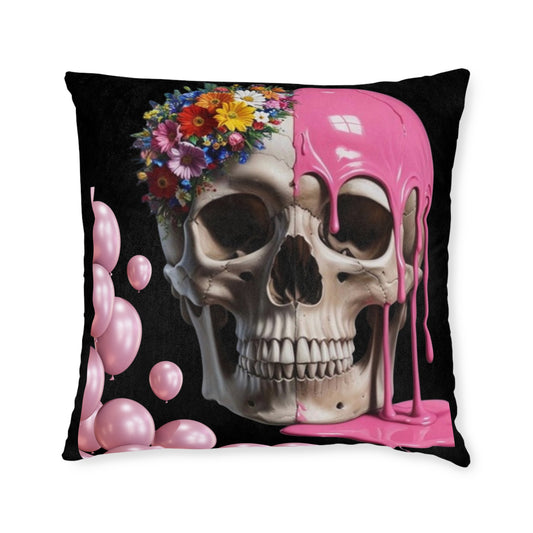 Edgy Floral Skull Cushion, Decorative Throw Cushion, Unique Home Decor, Goth | Halloween Accent, Gift for Friends, Cosy Living Room