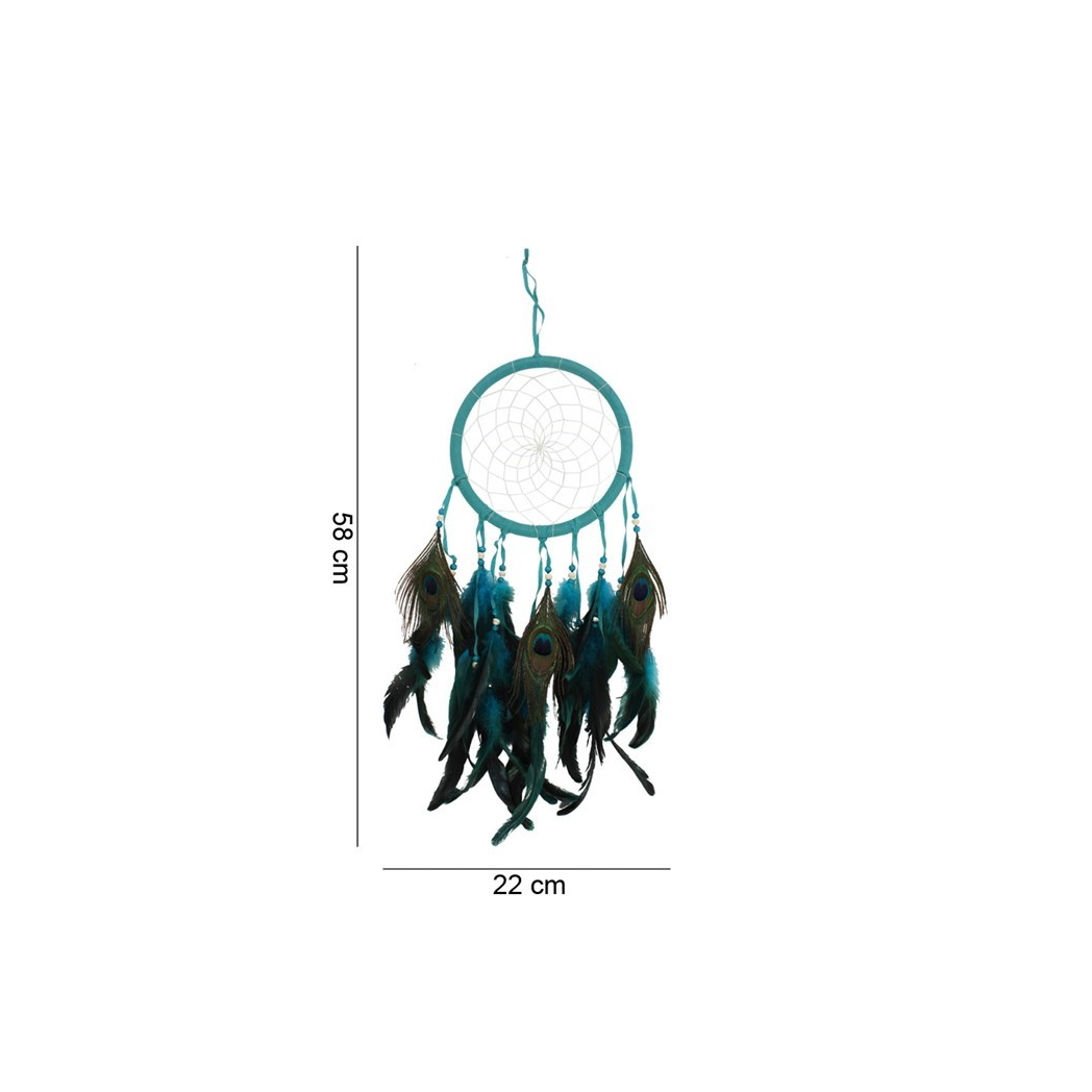 Turquoise Peacock Feather Dreamcatcher – Boho Wall Hanging