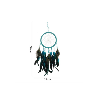 Turquoise Peacock Feather Dreamcatcher – Boho Wall Hanging