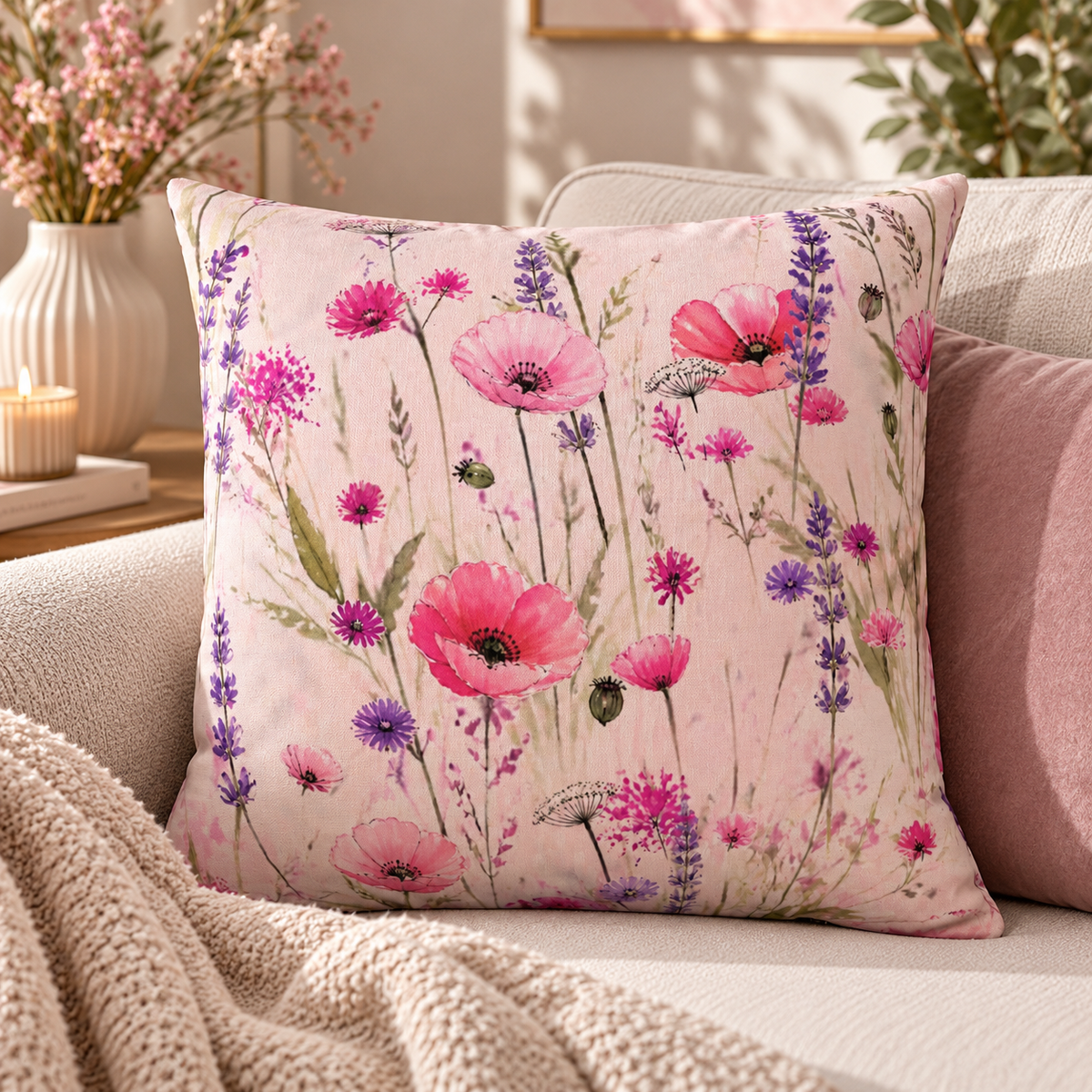Pink Packaging Example Pink Poppy & Wildflower Botanical Cushion | Zeena Moon – Zeena Moon