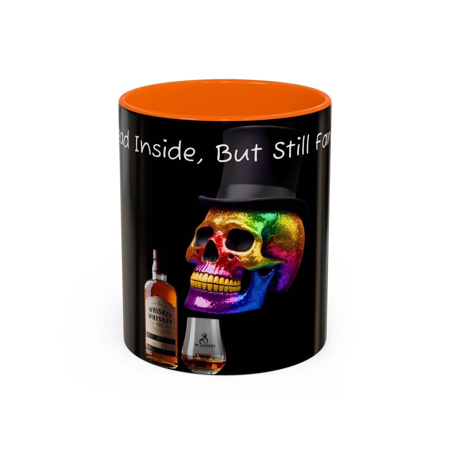 Dead Inside but still fancy Rainbow Skeleton Top Hat Whiskey Accent Coffee Mug (11, 15oz)