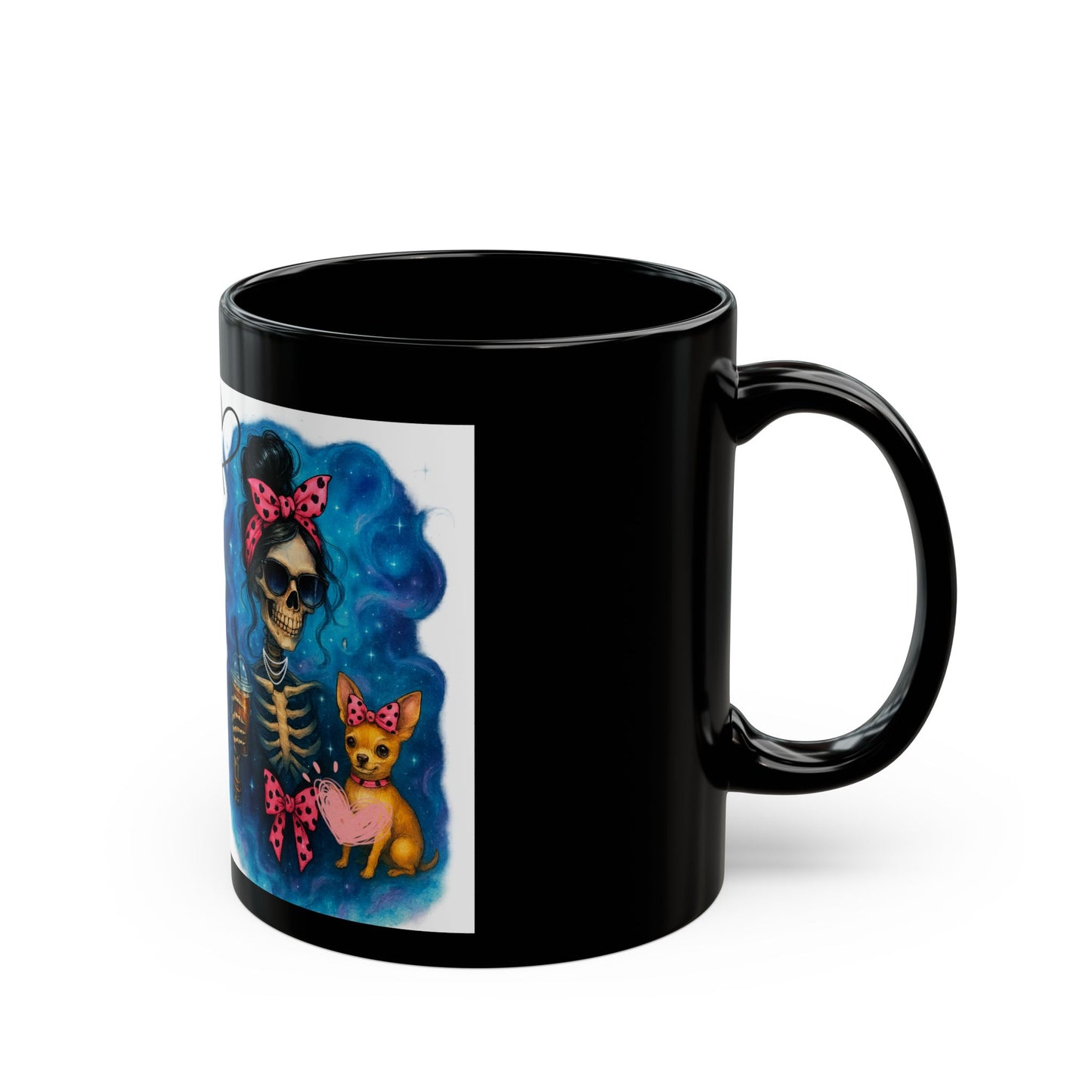 Cute Skeleton Mug with Bow, Halloween Decor, Gift for Dog Lovers, Coffee & Tea Mug, Fun Skeleton Design