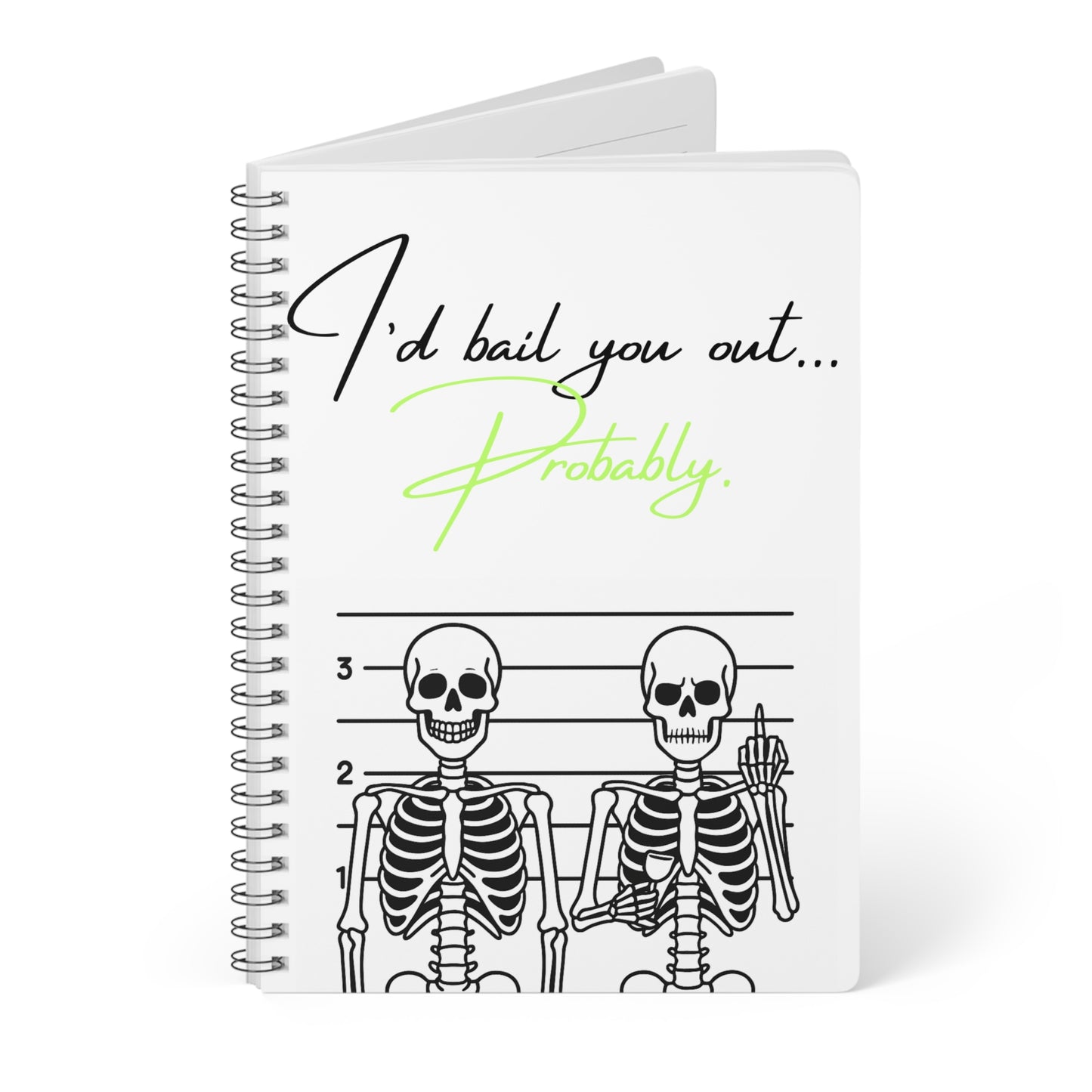 Skeleton Themed Wirobound Notebook | Funny A5 Sketchbook, Gifts for Students, Journaling, Note Taking, Office Supplies, Halloween Decor