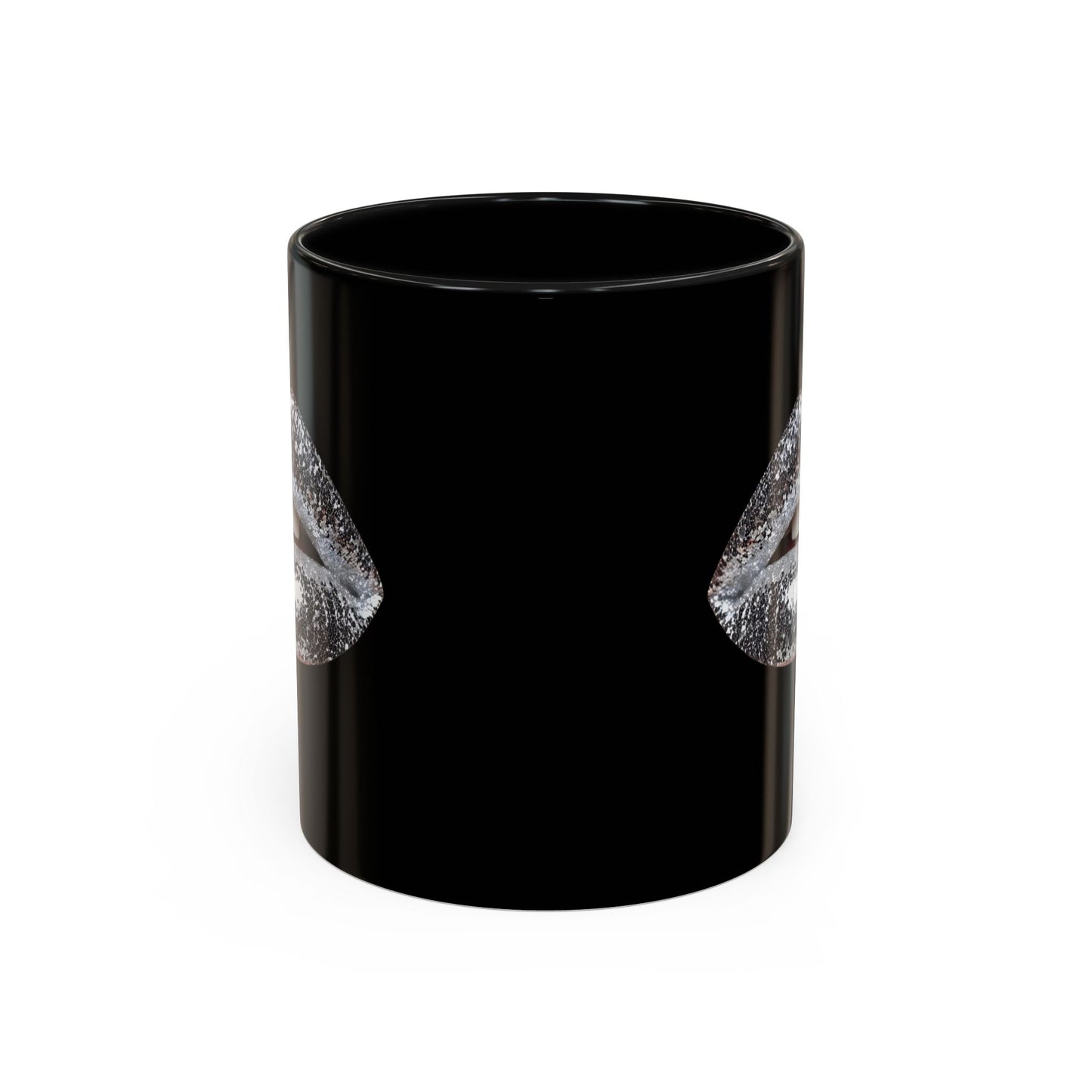 Silver Glitter Lips Black Accent Coffee Mug (11, 15oz)