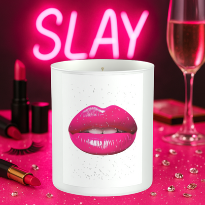 Pink Lips Glitter 200g White candle ‘Sandy Bay'