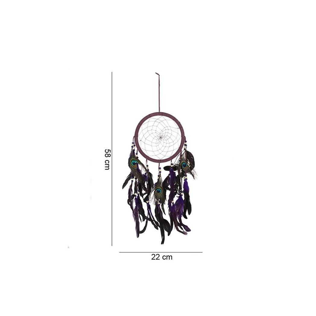 Purple Peacock Feather Dreamcatcher – Large Boho Wall Hanging