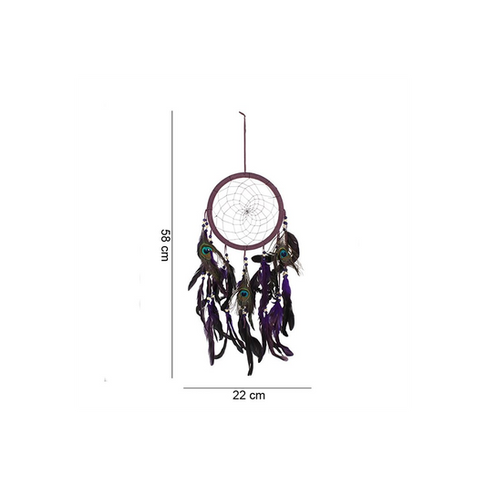 Purple Peacock Feather Dreamcatcher – Large Boho Wall Hanging
