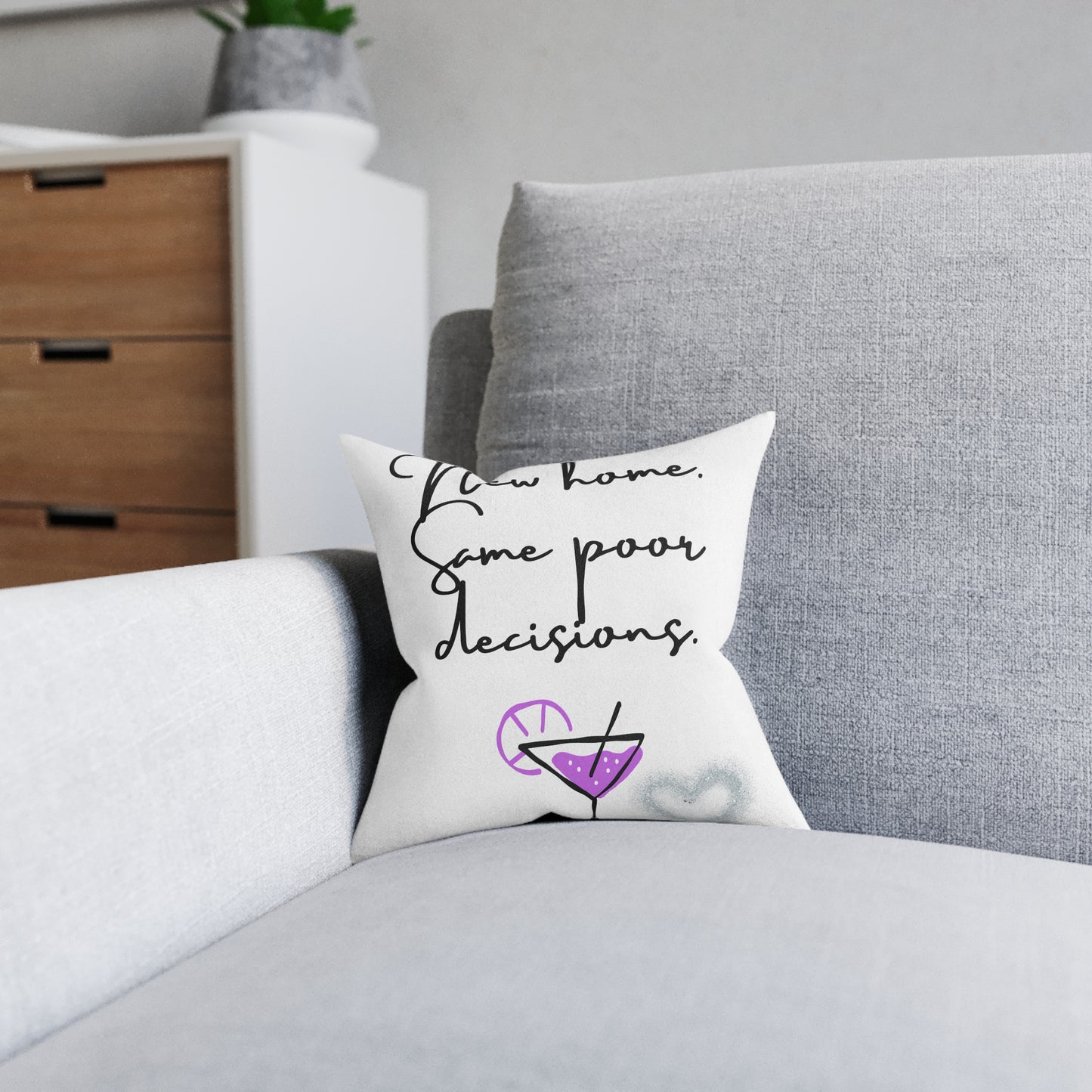 New Home, Same Poor Decisions Square Cushion | Cosy Home Decor, Fun Gift, Housewarming Present, Quirky Accent Cushion