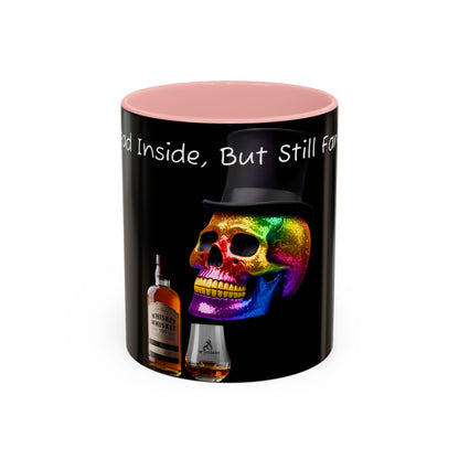 Dead Inside but still fancy Rainbow Skeleton Top Hat Whiskey Accent Coffee Mug (11, 15oz)