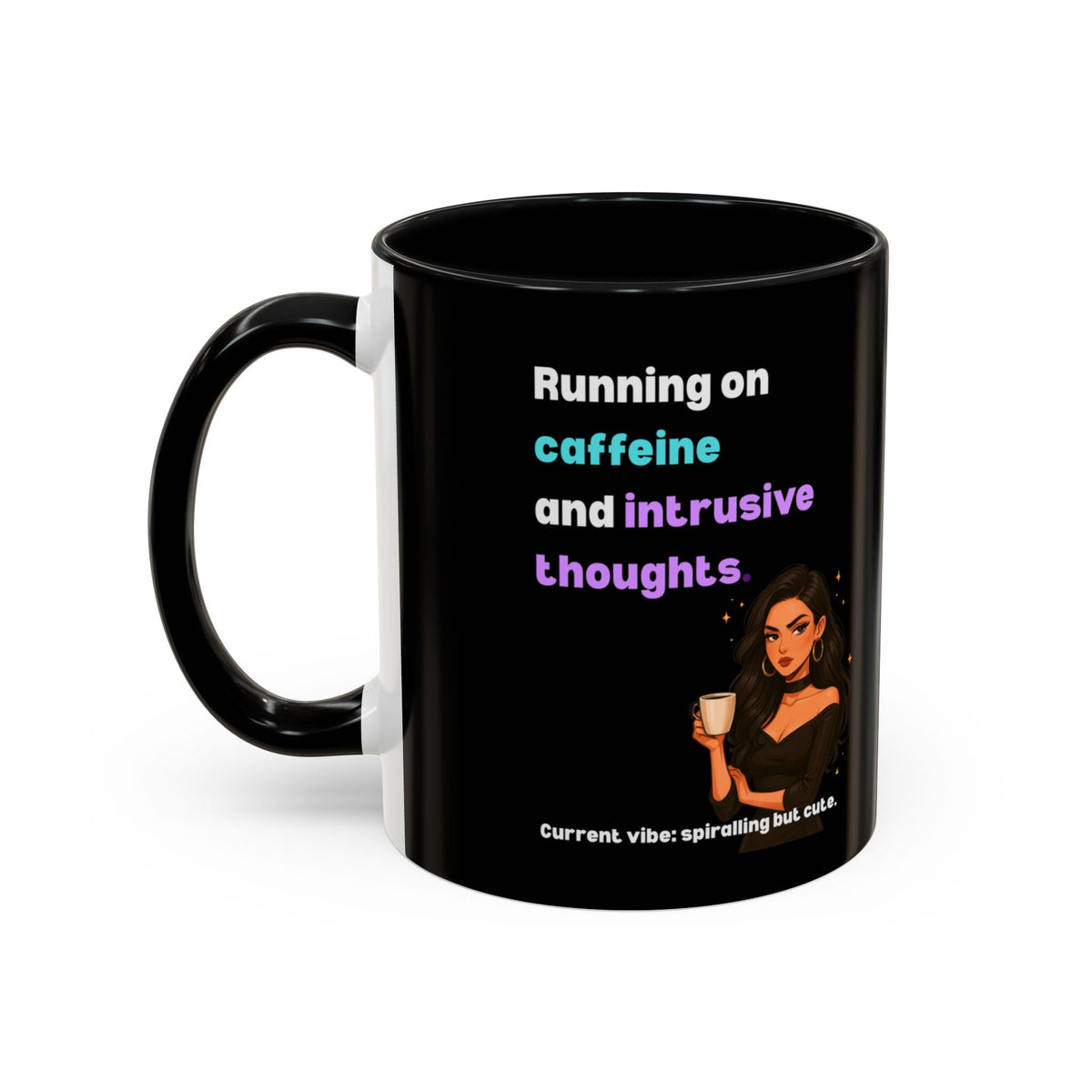 Running on Caffeine & Intrusive Thoughts Mug | Funny Overthinker Coffee Mug