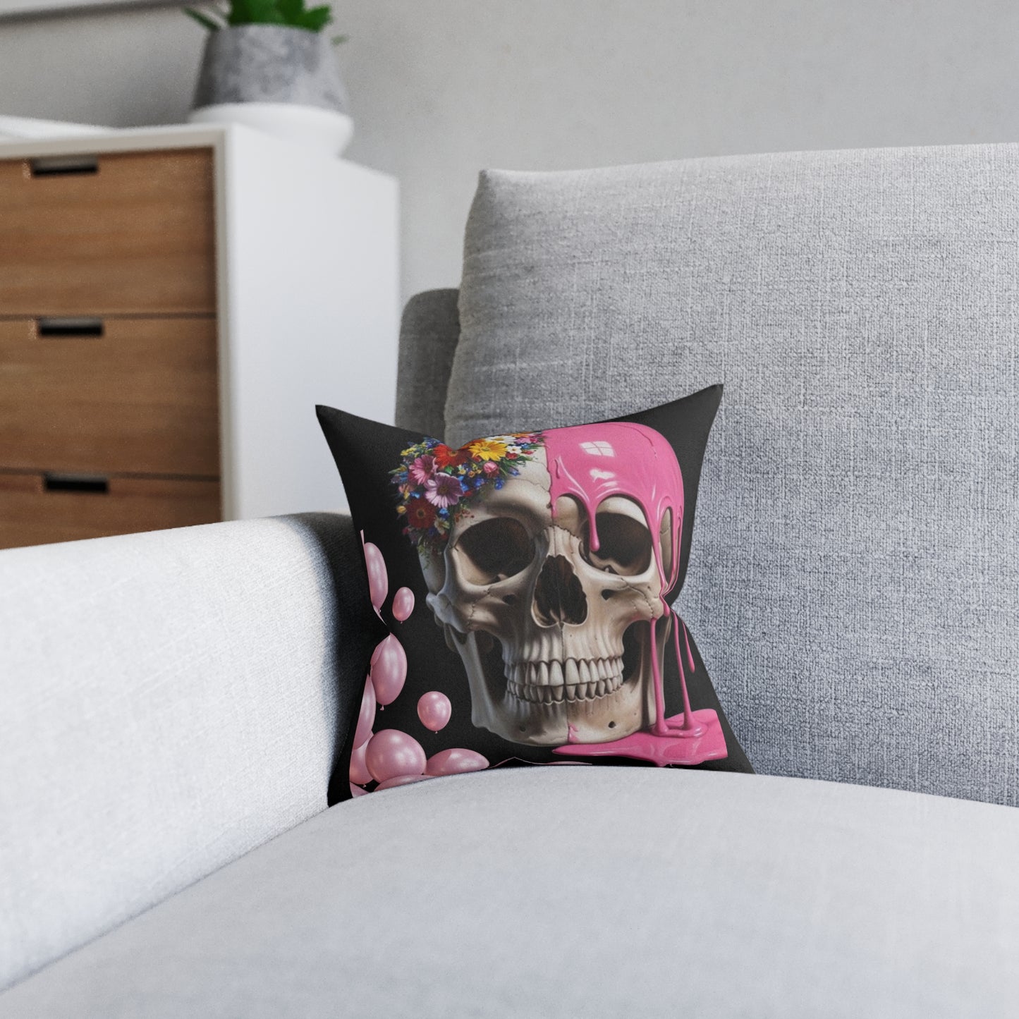 Edgy Floral Skull Cushion, Decorative Throw Cushion, Unique Home Decor, Goth | Halloween Accent, Gift for Friends, Cosy Living Room