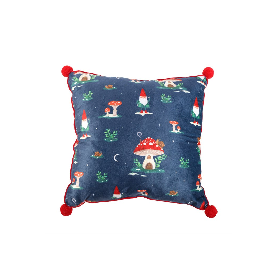 Gnome & Mushroom Cushion with Pom Poms – 35cm