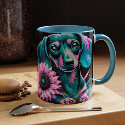 Dachshund Flower Mug Accent Coffee Mug (11, 15oz)