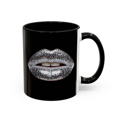 Silver Glitter Lips Black Accent Coffee Mug (11, 15oz)