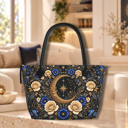 Midnight Bloom Celestial Designer Tote Bag