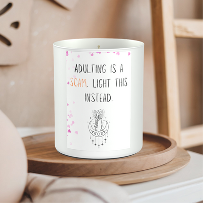 Adulting Is A Scam 200g White candle ‘Sandy Bay'
