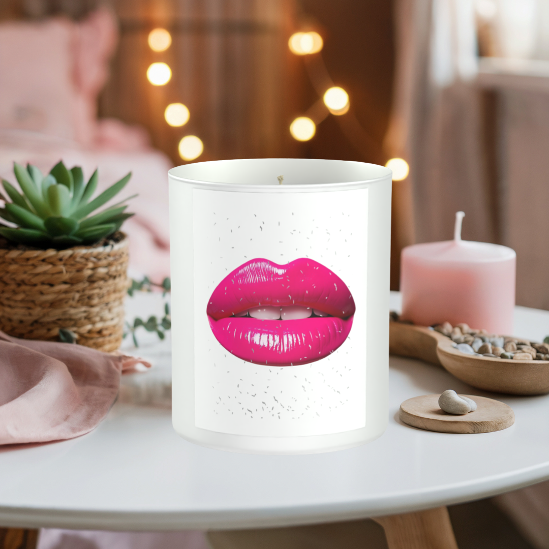 Pink Lips Glitter 200g White candle ‘Sandy Bay'