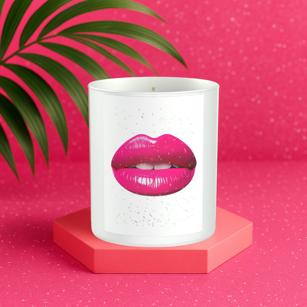 Pink Lips Glitter 200g White candle ‘Sandy Bay'