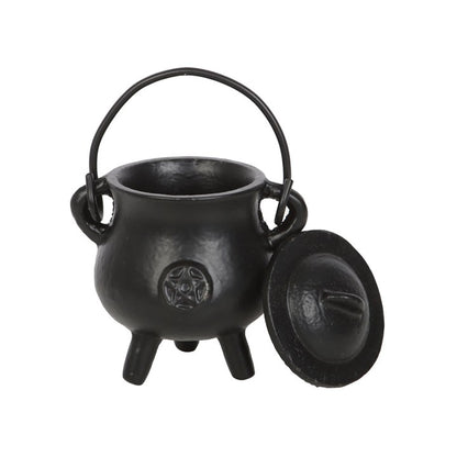 Mini Cast Iron Witch Cauldron with Pentagram – 7.5cm