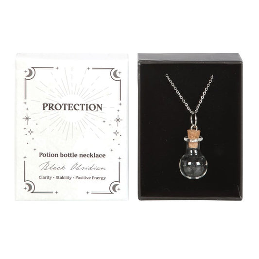 Protection Potion Black Obsidian Crystal Chip Necklace