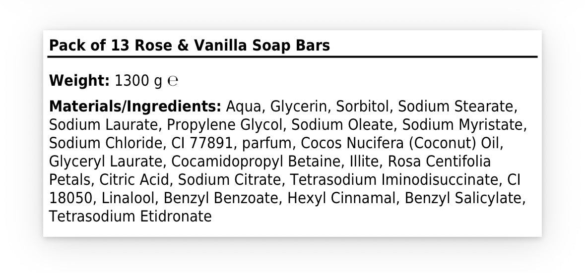 Rose & Vanilla Soap Bars – Pack of 13 | Floral Glycerine Soap