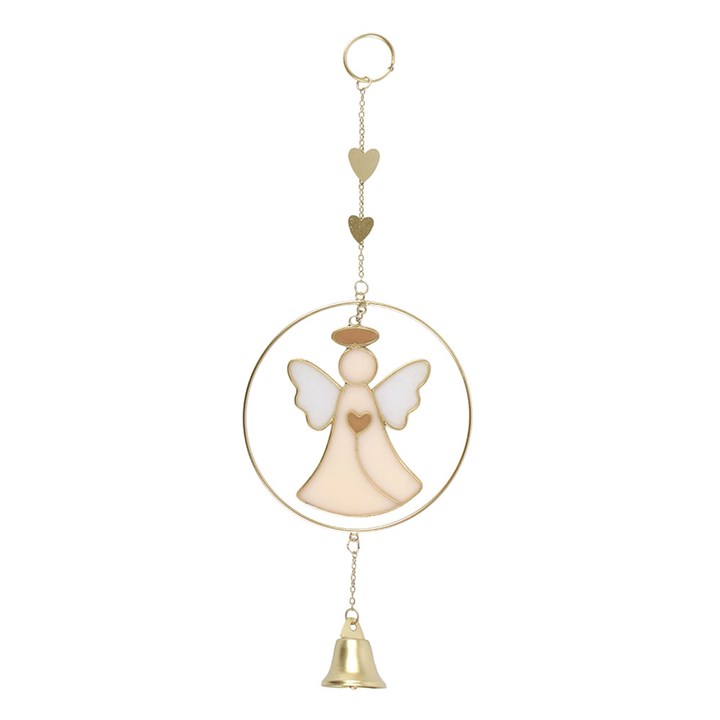 Angel Bell Hanging Decoration – Gold & White Spiritual Décor