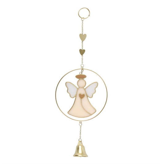 Angel Bell Hanging Decoration – Gold & White Spiritual Décor