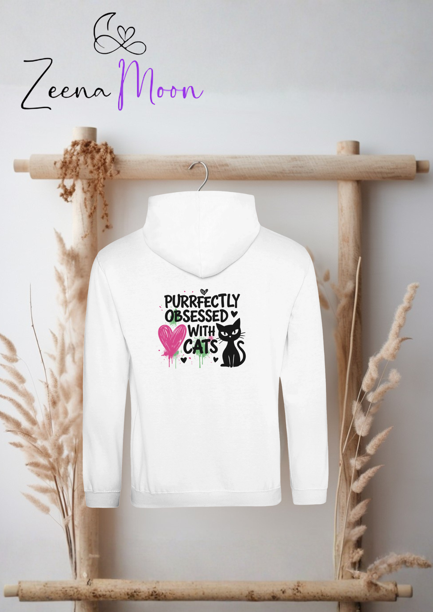 Purrfectly Obsessed With Cats – Premium Unisex Hoodie (Arctic White)