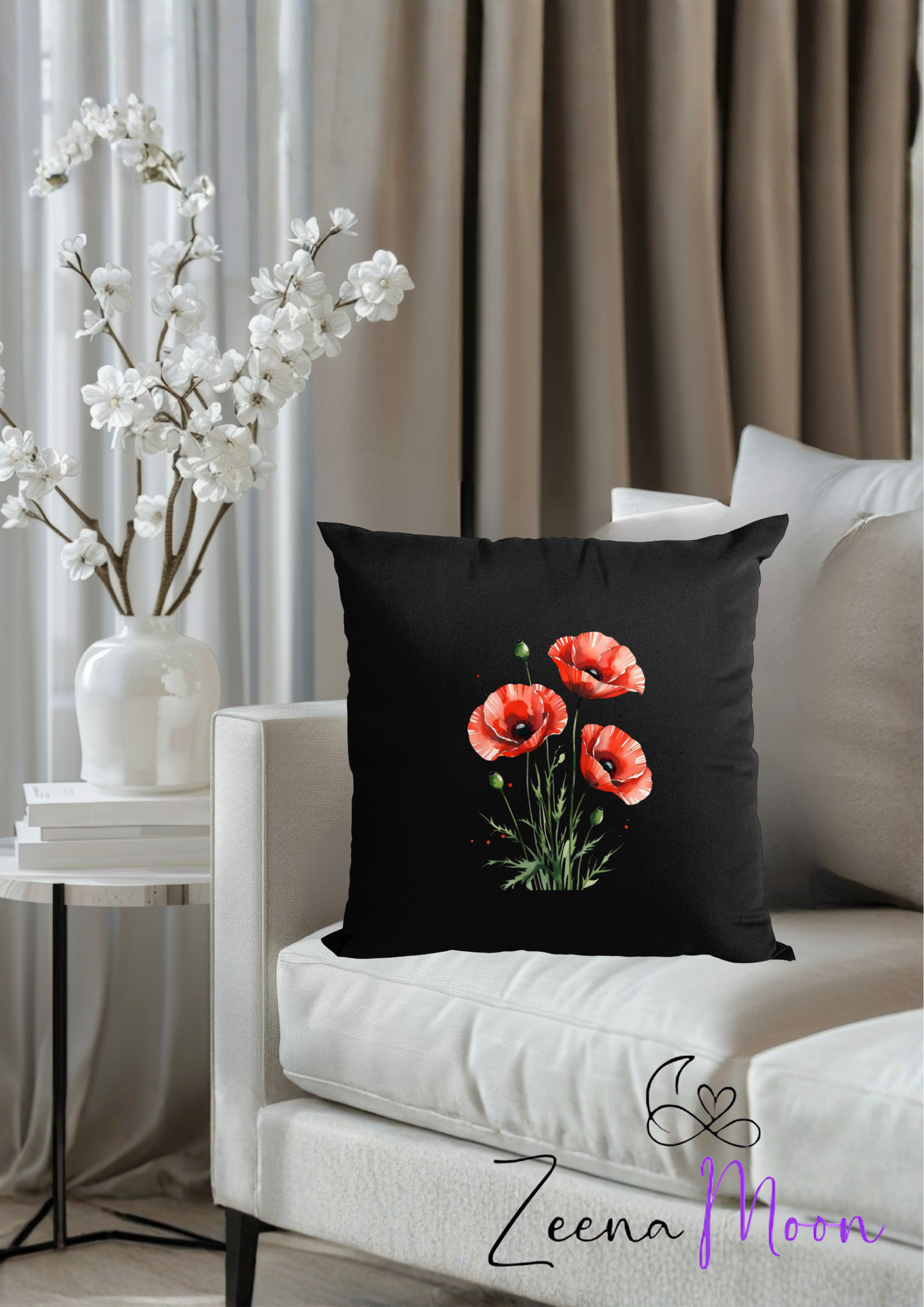 Vibrant Red Poppy Design Throw Cushion  | 40x40cm