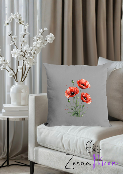 Vibrant Red Poppy Design Throw Cushion  | 40x40cm