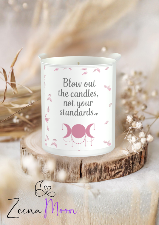 Blow Out the Candles, Not Your Standards 200g White candle ‘Sandy Bay'