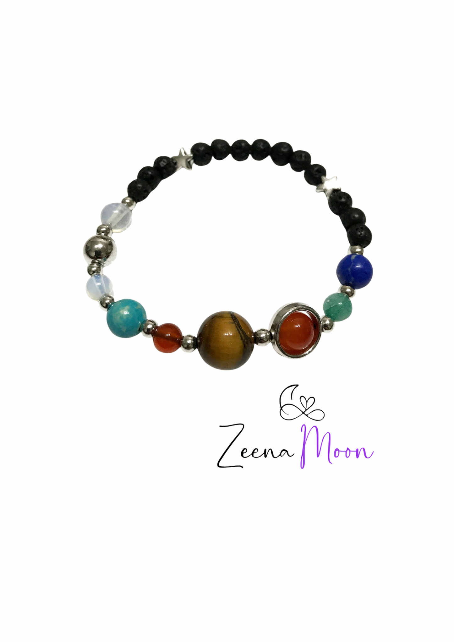 Lava Stone Bracelet - Silver Solar System