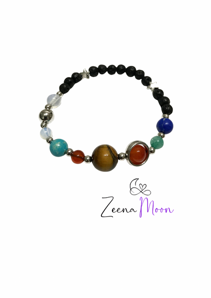 Lava Stone Bracelet - Silver Solar System