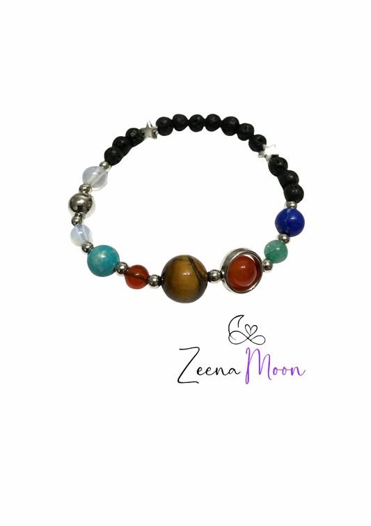 Lava Stone Bracelet - Silver Solar System