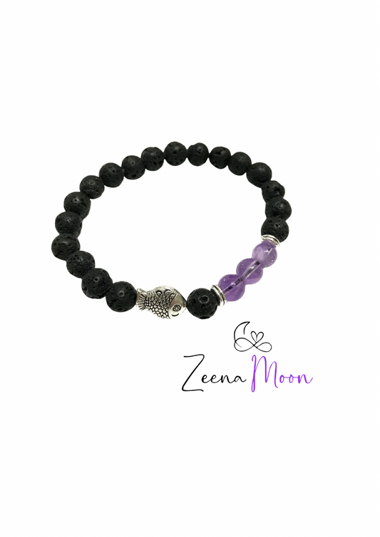 Lava Stone Bracelet - Fish Amethyst