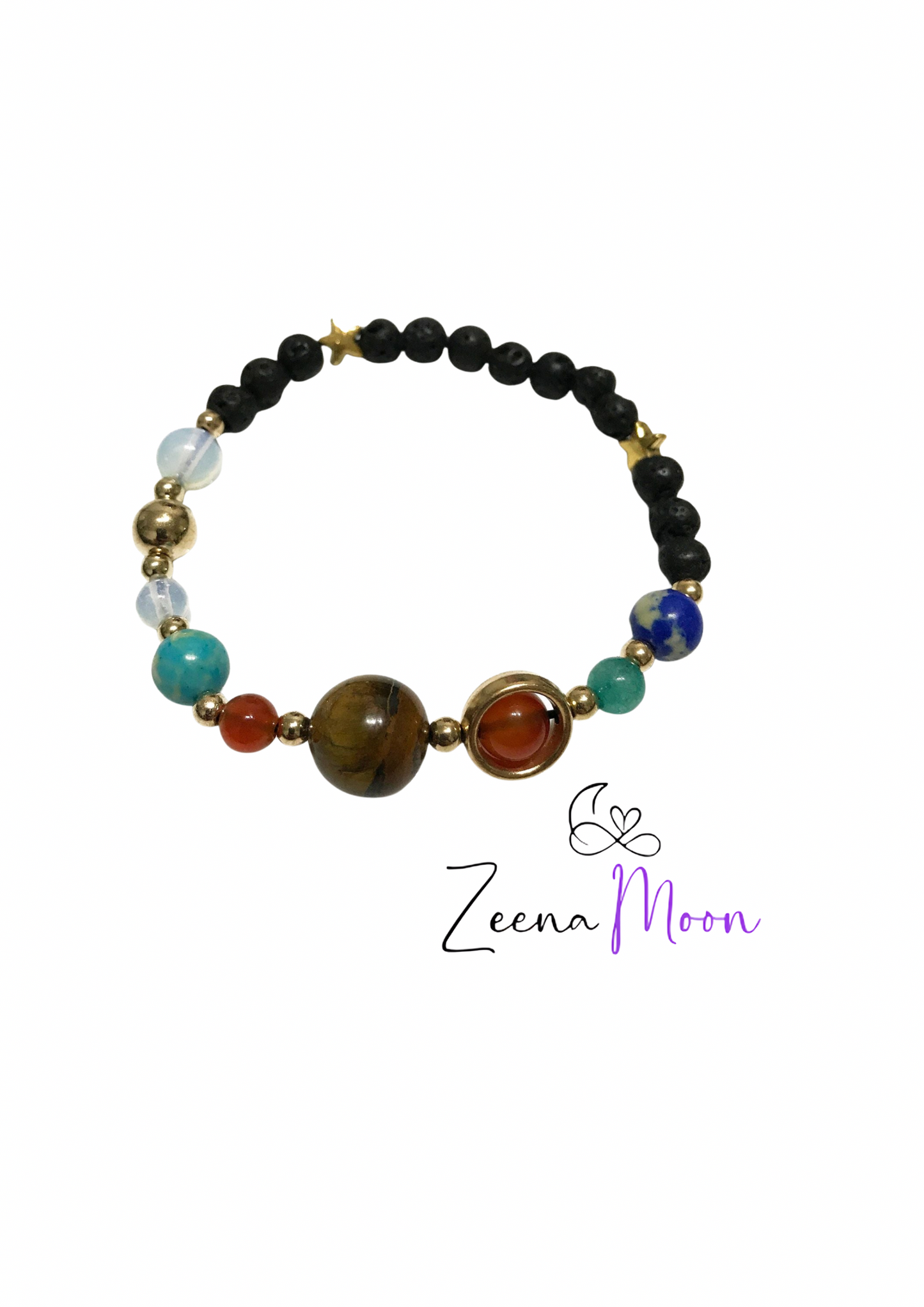 Lava Stone Bracelet - Gold Solar System